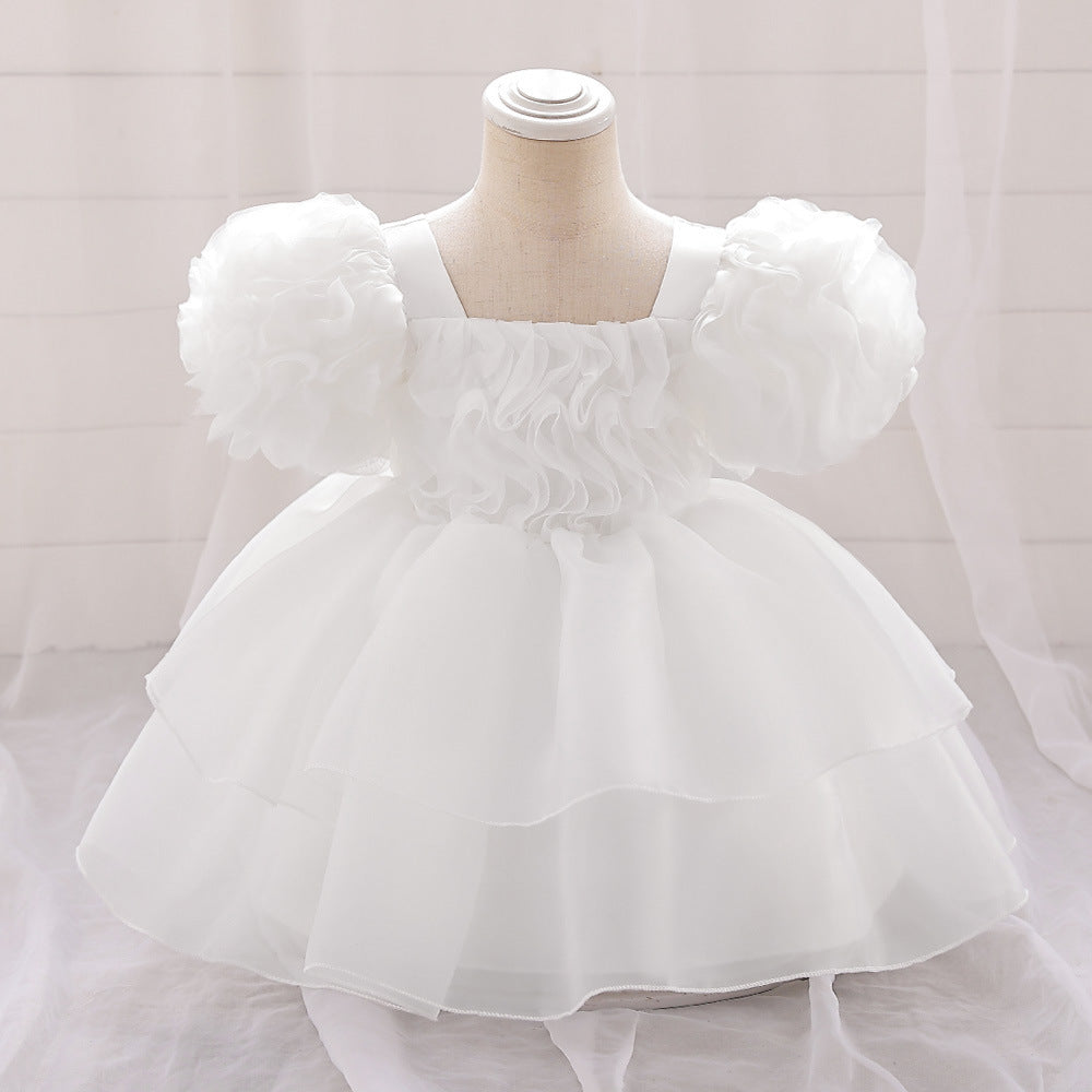 Pleated Puff Sleeve Umbrella Princess Dress