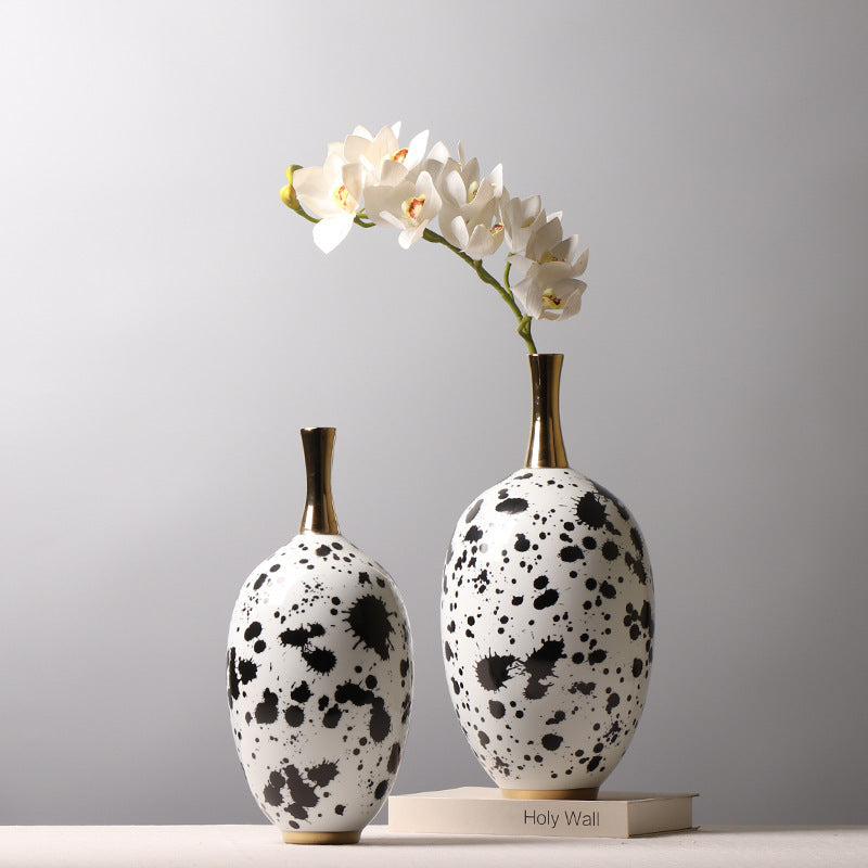 Chinese Ceramic Vase Splash-ink Color Matching Long Neck Flower Device