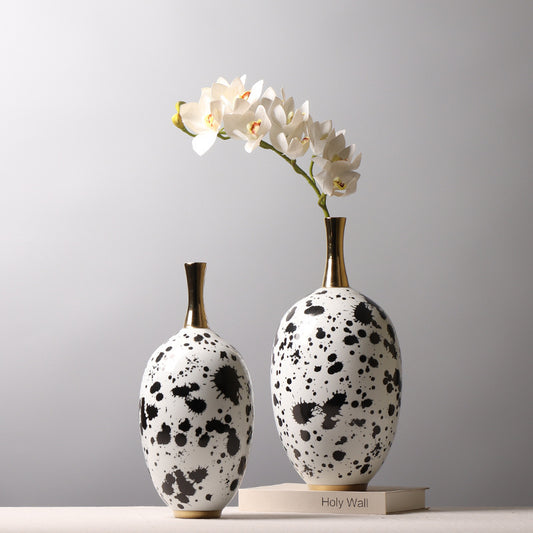 Chinese Ceramic Vase Splash-ink Color Matching Long Neck Flower Device
