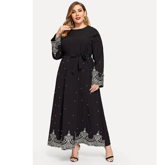 Hot Sale Embroidered Bead Long Sleeve Plus Size Women's Dress