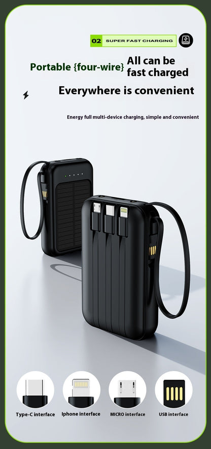 Solar Charging Unit With Cable Camping Portable Large Capacity Mobile Power Supply