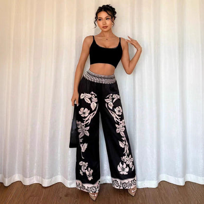 Womens Printed Long Wide-Leg Pants