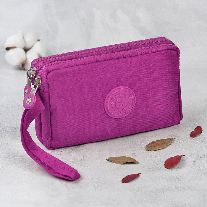 Simple Three-Layer Zipper Canvas Hand Purse