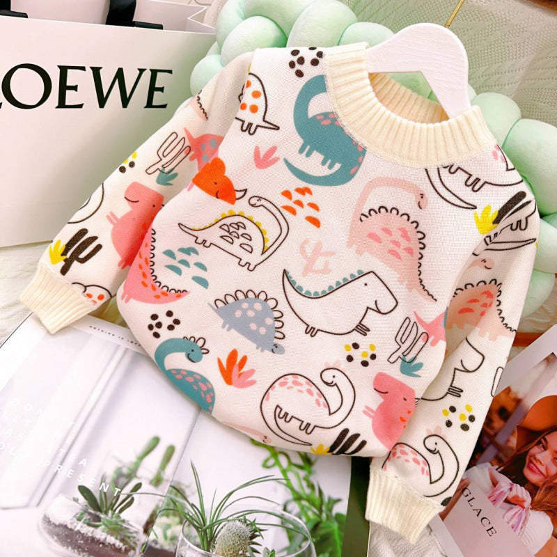 Children's Cartoon Extra Thick Round-neck With Fleece Lining Sweater