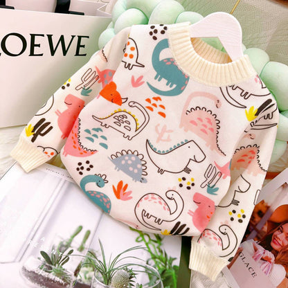 Children's Cartoon Extra Thick Round-neck With Fleece Lining Sweater