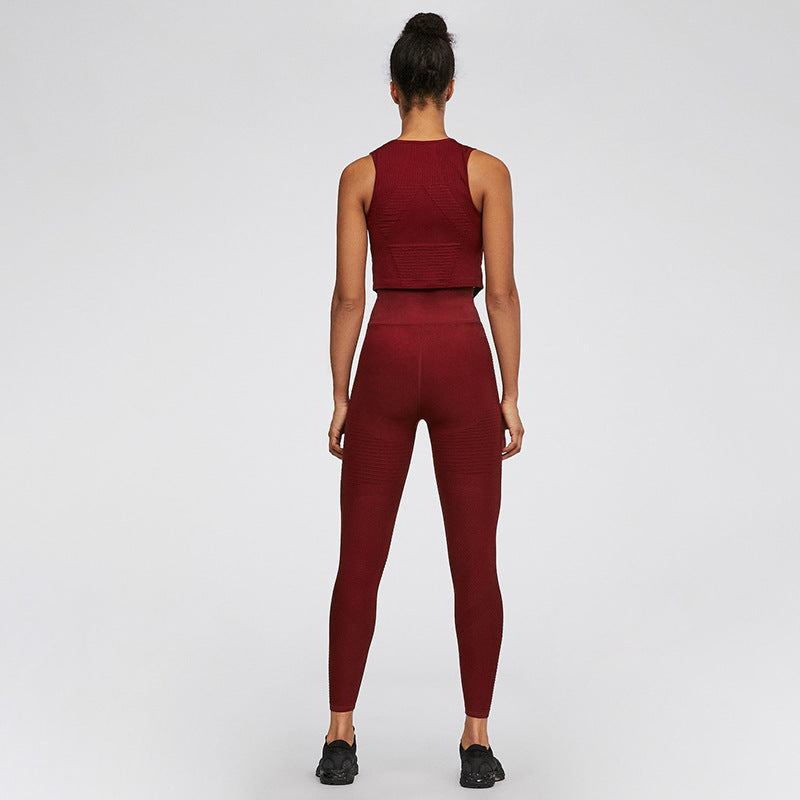 Seamless striped slot yoga clothing suit
