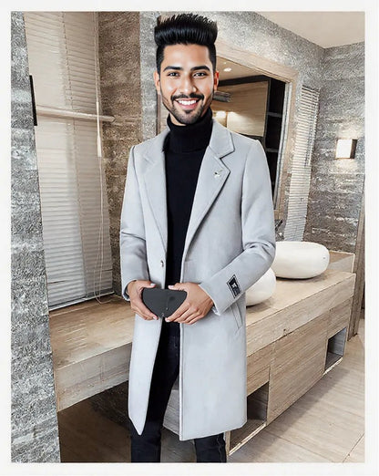 Black fashionable Winter men's long overcoat