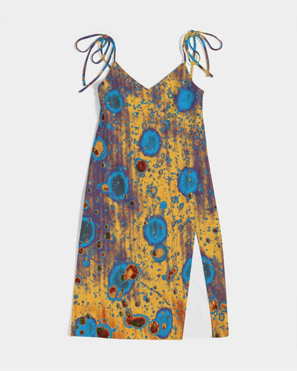 PEACOCK DESIGN BY FLIPSTYLEZ  Women's All-Over Print Tie Strap Split Dress