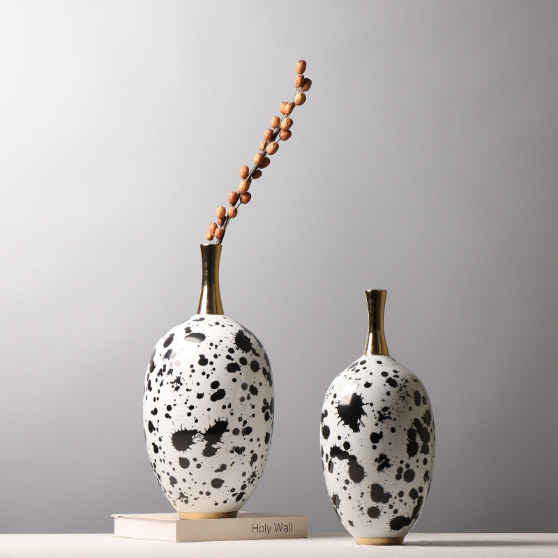 Chinese Ceramic Vase Splash-ink Color Matching Long Neck Flower Device