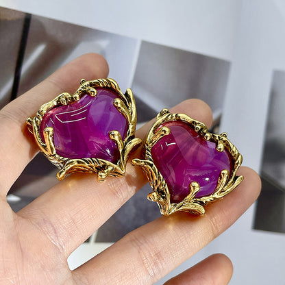 Retro Purple Heart-shaped Earrings Women