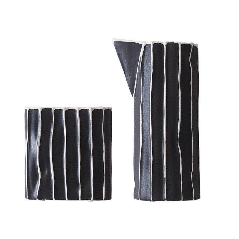 Hand Painted Black And White Striped Ceramic Vase Living Room Desktop Bookcase