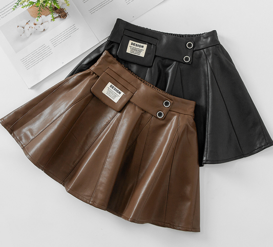 Autumn Winter New Style Children Foreign Style Korean Leather Skirt