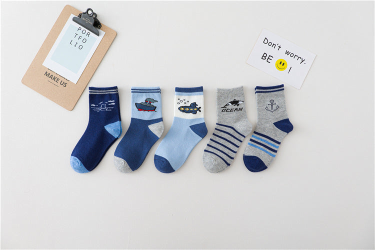 Spring And Autumn Cartoon Ship Boy Socks
