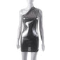New One-shoulder Sleeveless Slim Wrap Buttock Bright Face Hot Girl Dress