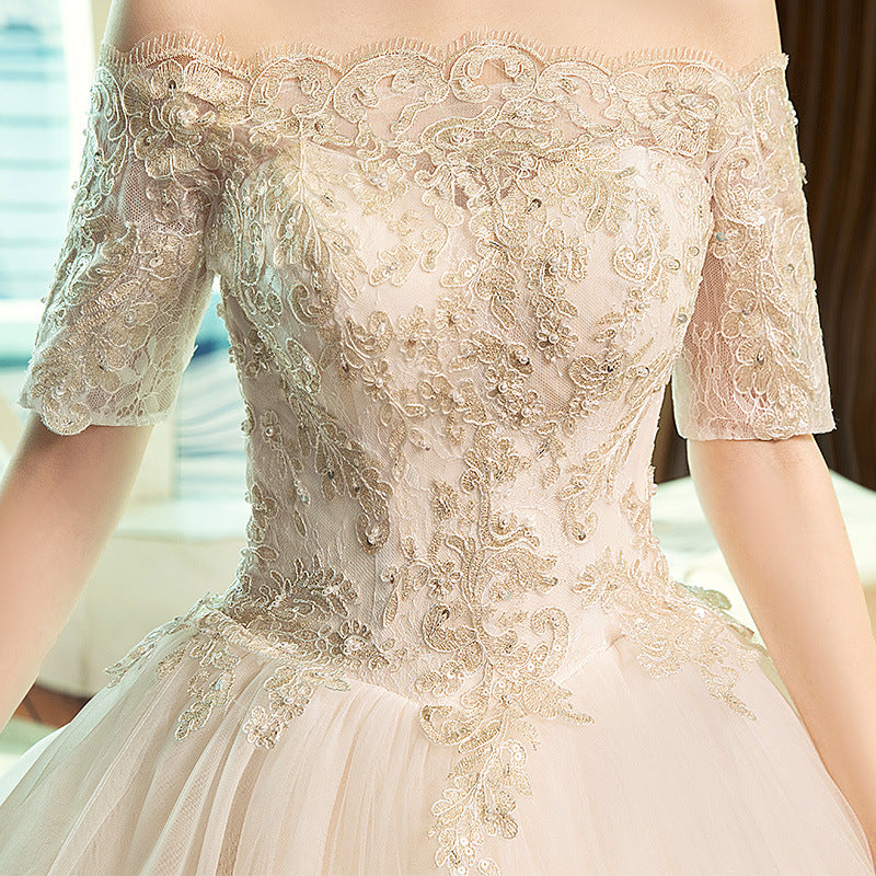 Wedding Dress Bride's New Vintage French Long Sleeve Off Shoulder