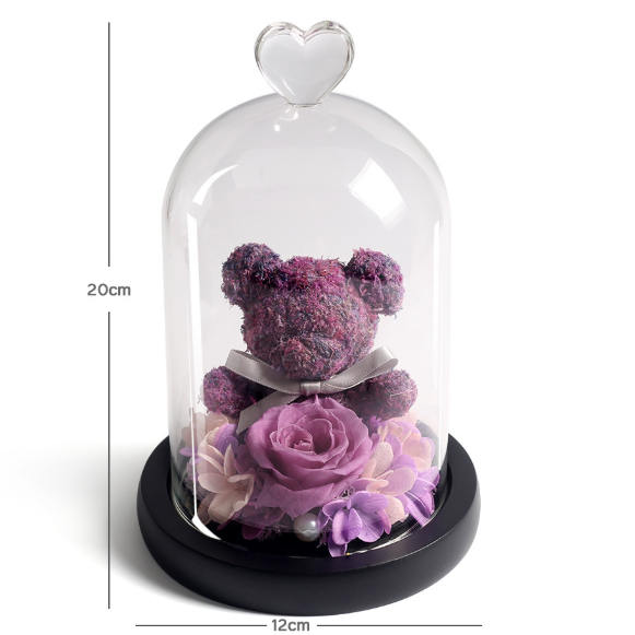 Preserved Flower Bear Glass Cover Gift Box