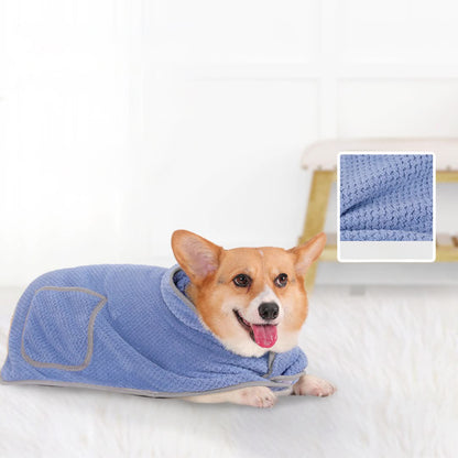 Dog Body Towel High Absorbent Quick Drying Dog Bath Robe Warm Soft Dog Bath Robe Towel With Adjustable Waistband