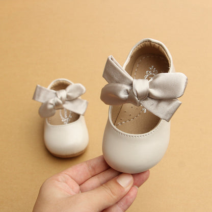 Girls' soft sole princess shoes bow step shoes