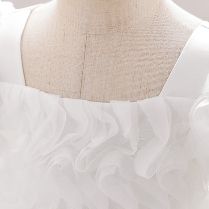 Pleated Puff Sleeve Umbrella Princess Dress