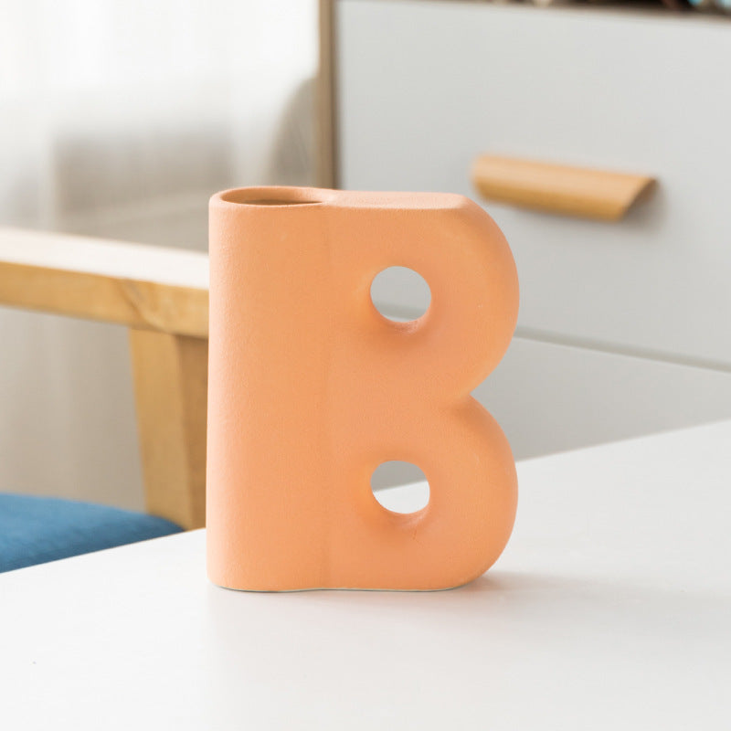 Frosted Letters AB Ceramic Vase Decoration European Retro Large-caliber Matte