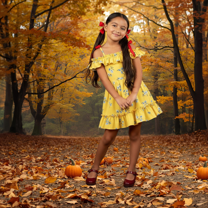 New white on RED adorable pretty print Floral Summer Little Girl Dress
