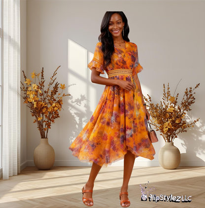 New Vibrant Orange Modern Style Ladies Autumn dress for women