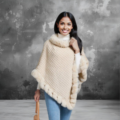 New Luxury Rabbit Fur Collar Shawl Cape for women Elegant Autumn Winter Fashion