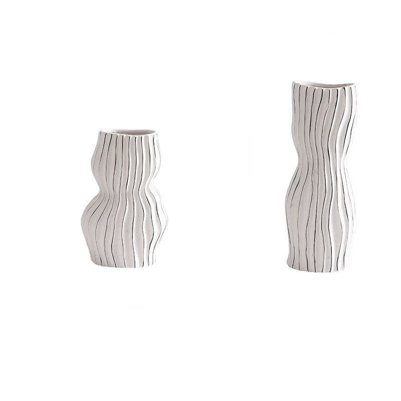Nordic Creative Hand-painted Vase Ceramic Black And White Vertical Pattern Flower