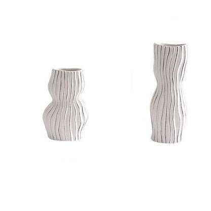 Nordic Creative Hand-painted Vase Ceramic Black And White Vertical Pattern Flower