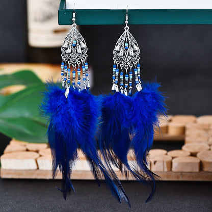 Bohemian Earrings Long Tassel Retro Feather Earrings Ethnic Style Jewelry