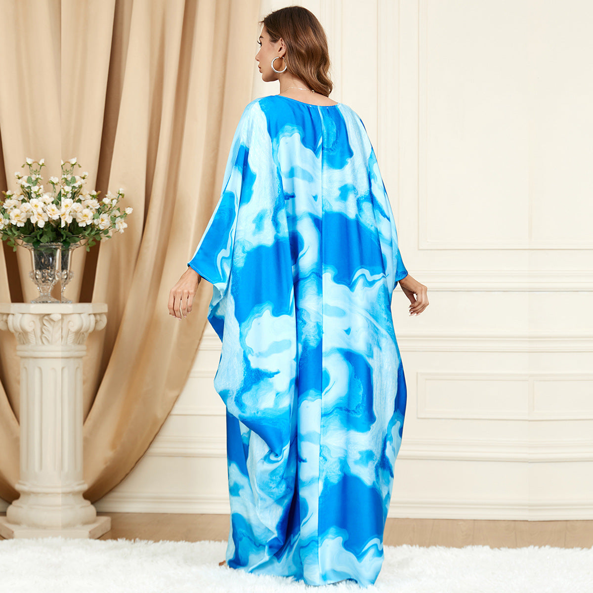 Women's Contrast Color Batwing Sleeve Loose Plus Size Dress