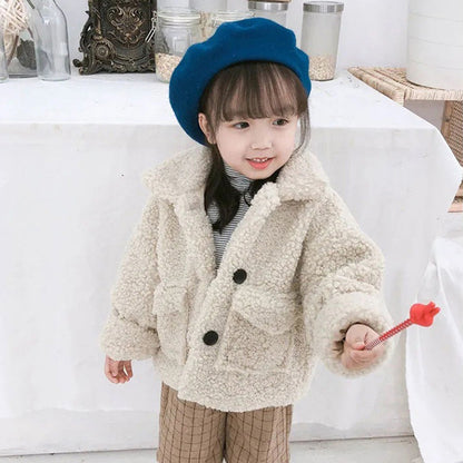 Baby Foreign Style Korean Version Plus Fleece Thickened Solid Color Top