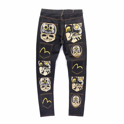 Embroidered Denim Plus Size Straight Loose Trousers