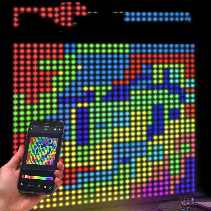 Smart Curtain Light RGB Phantom Color Dot Control Leather Wire Light Bluetooth DIY Programming Subtitle Light