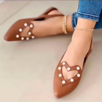 Love Shoes With Pearls Flats Women Sandals Pionted Toe Shoes - FLIPSTYLEZLLC