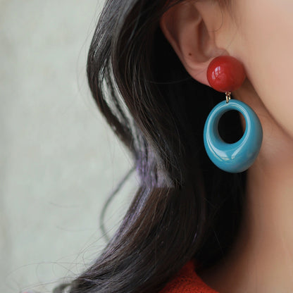 Retro Circle Contrast Color Ear Studs Exaggerated And Personalized