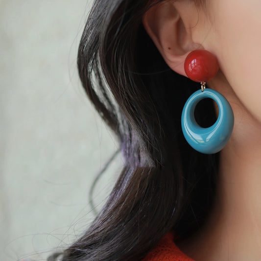 Retro Circle Contrast Color Ear Studs Exaggerated And Personalized