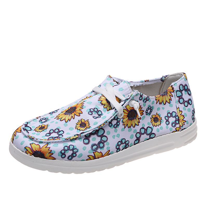 Loafers Women Sunflower Print Flats Casual Canvas Shoes Non-lace Lazy Shoes - FLIPSTYLEZLLC