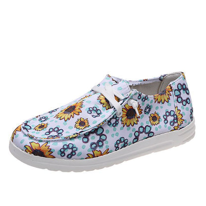 Loafers Women Sunflower Print Flats Casual Canvas Shoes Non-lace Lazy Shoes - FLIPSTYLEZLLC