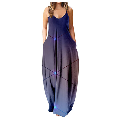 Summer Cool Strap Dress Abstract Face Style Digital Printing Elegant Street Dress