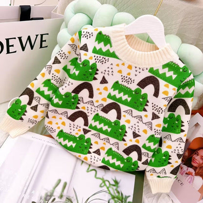 Children's Cartoon Extra Thick Round-neck With Fleece Lining Sweater