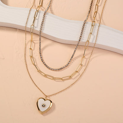 European and American cross-border new product gold lock stacking multi-layer necklace, letter tag fashion personality chocker clavicle chain female