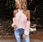 Back zipper halter solid color stitching top