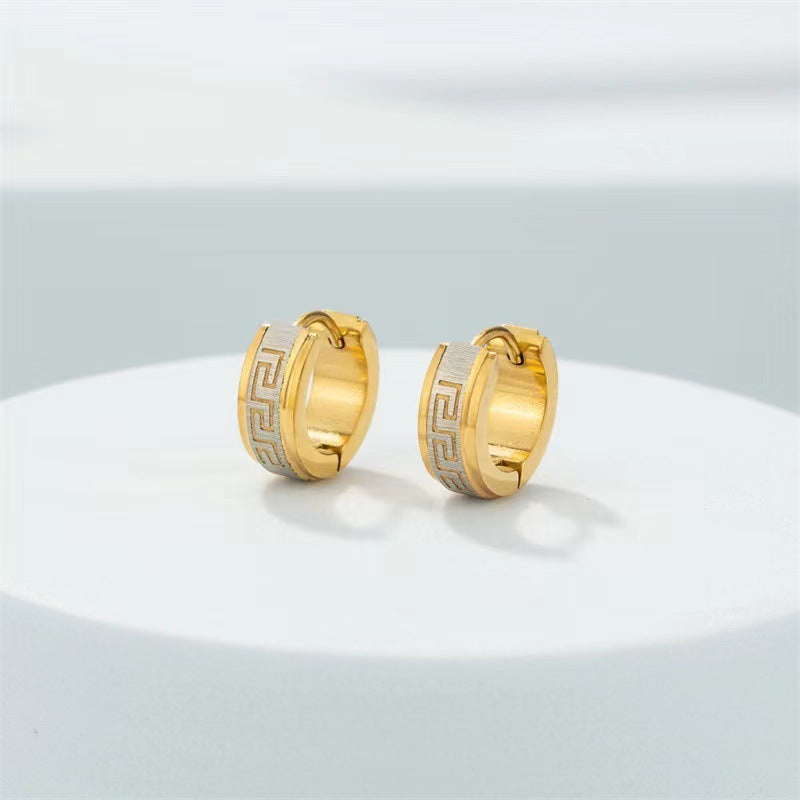 Wide Face Great Wall Pattern Earrings Personalized Simple Design