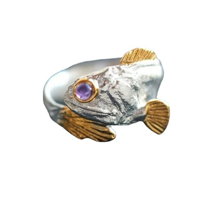 Alloy Two-color Goldfish Ring Opening Adjustable Animal Ring Jewelry