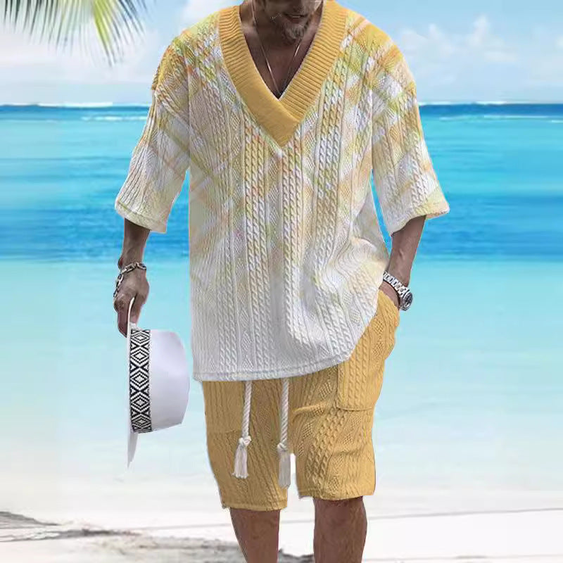 Casual Printing Suit Men's Summer Loose Short Sleeve T-shirt Shorts Set