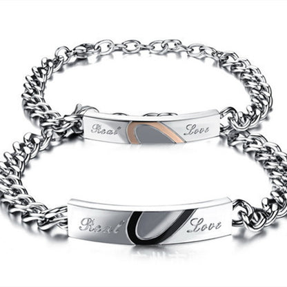 Fashion Love Black Rose Gold Peach Heart Couple Bracelet