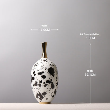 Chinese Ceramic Vase Splash-ink Color Matching Long Neck Flower Device