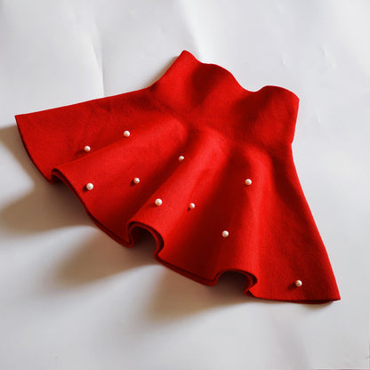 Girls High Waist Knitted Pearl Umbrella Skirt