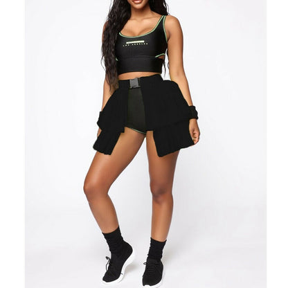 Mesh Stitching See-through Skirt Puffy Casual Umbrella Skirt